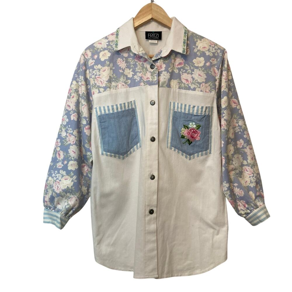 Vintage 90’s Fritzi California Retro Flowers Button Shirt Top Women's Medium